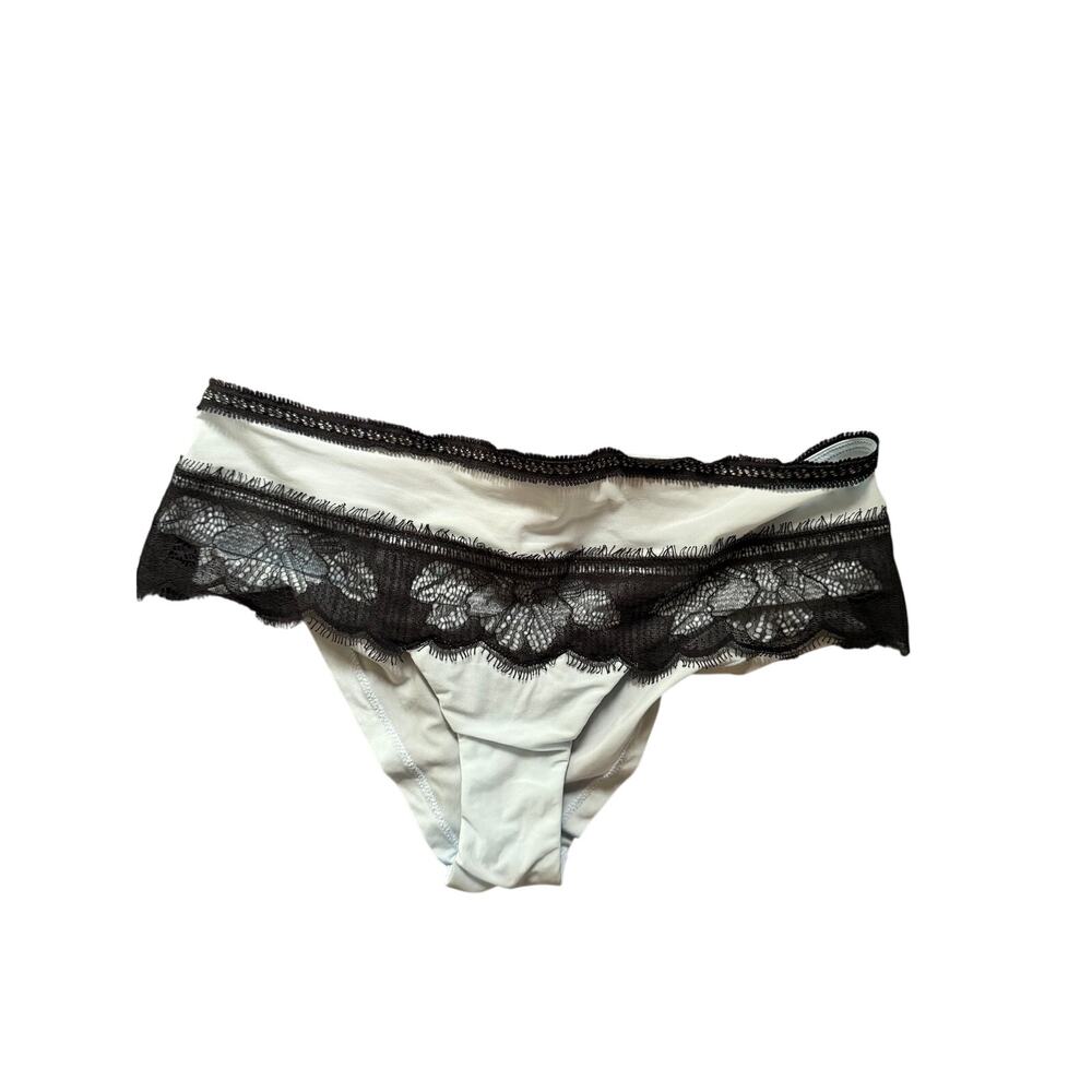 La Perla Blue Bikini Panties S Black Eyelash Lace Trim Luxury Designer NWOT